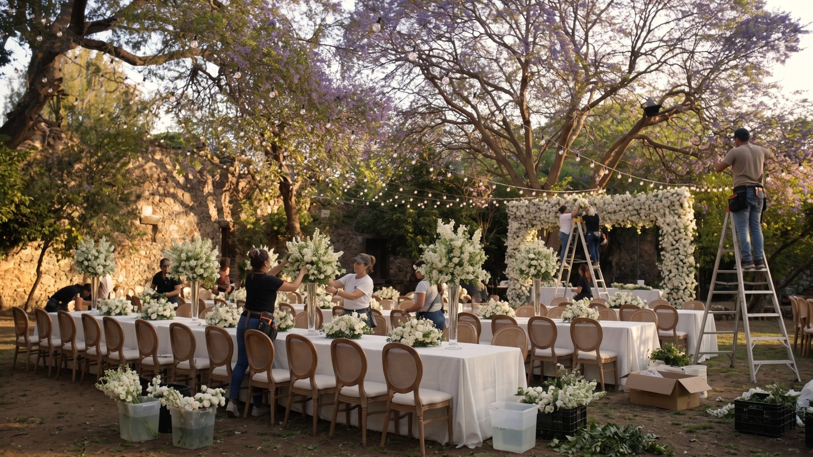 Floristas terminando los arreglos