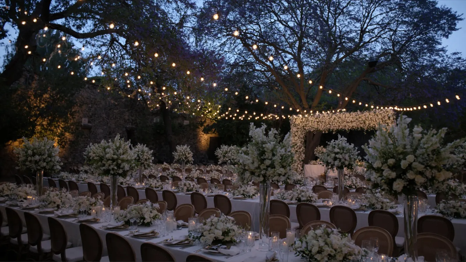 Finished wedding setup with the lights on